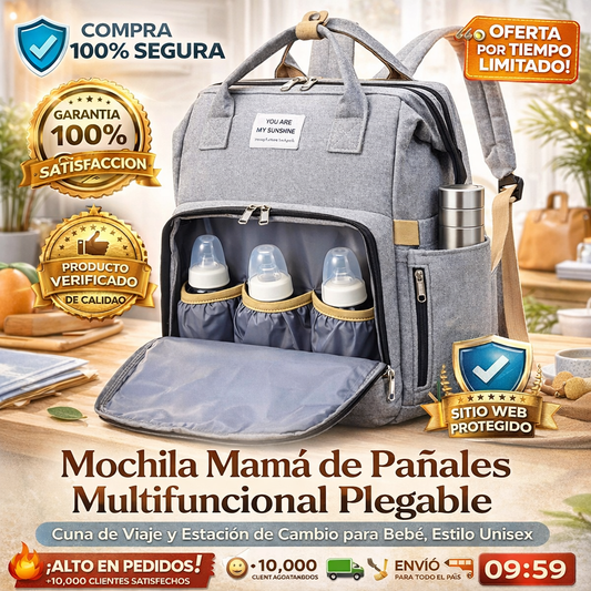 Mochila Mamá de Pañales Multifuncional Plegable - Cuna de Viaje y Estación de Cambio para Bebé, Estilo Unisex