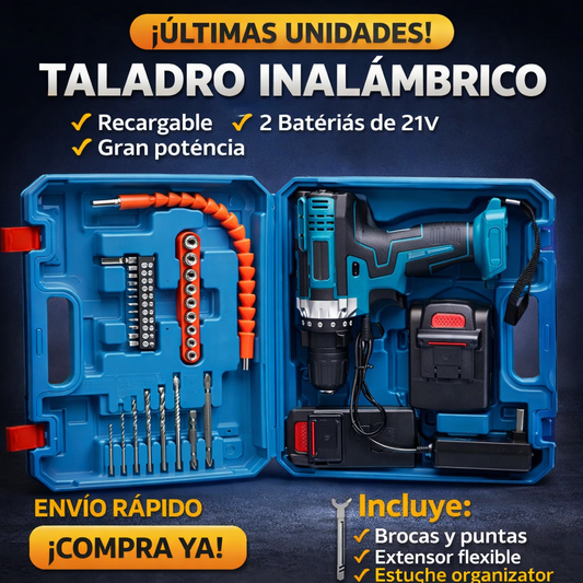 Juego de Taladro Eléctrico Inalámbrico, Taladro de impacto eléctrico, estornillador inalámbrico 3 en 1 con 2 batería de 21V