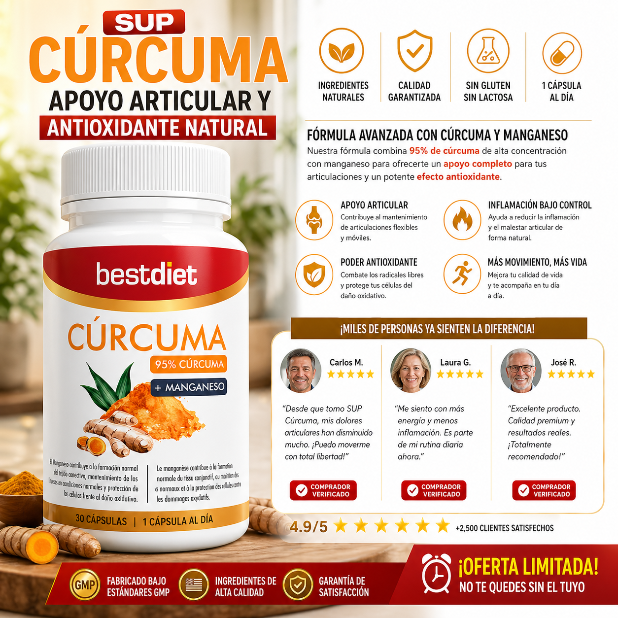 Suplemento Natural Cúrcuma – Apoyo Articular y Antioxidante Natural