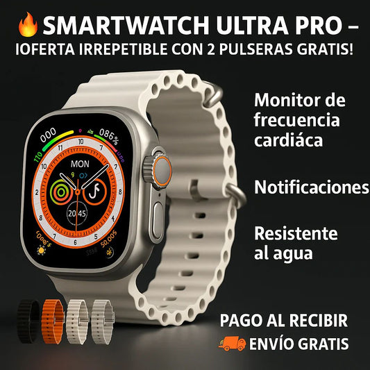 Smartwatch Ultra Pro - ¡Oferta Irrepetible con 2 Pulseras GRATIS! 🔥